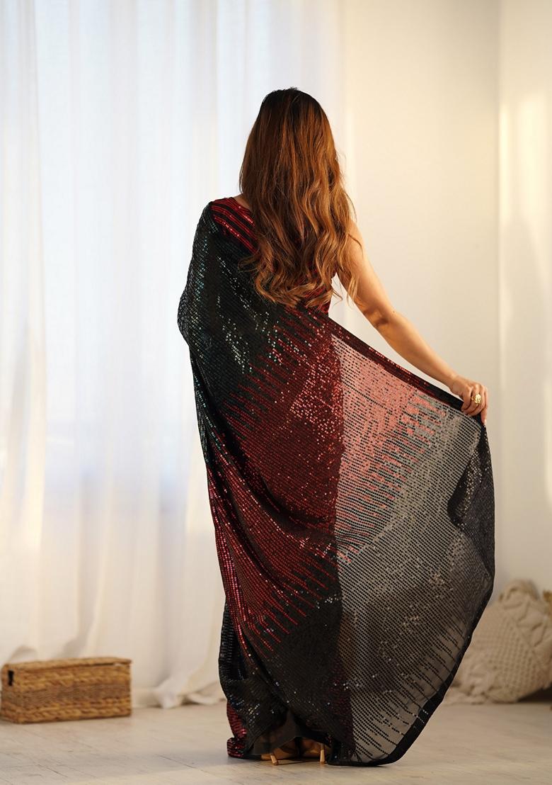 Black Embroidered Georgette Saree Set