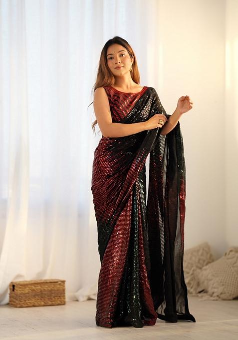 Black Embroidered Georgette Saree Set