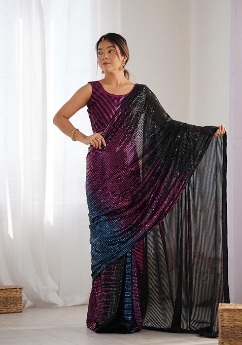 Black Embroidered Georgette Saree Set