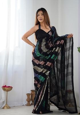 Black Embroidered Georgette Saree Set