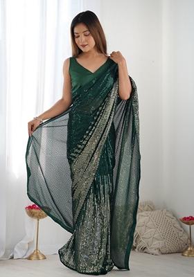 Green Embroidered Georgette Saree Set