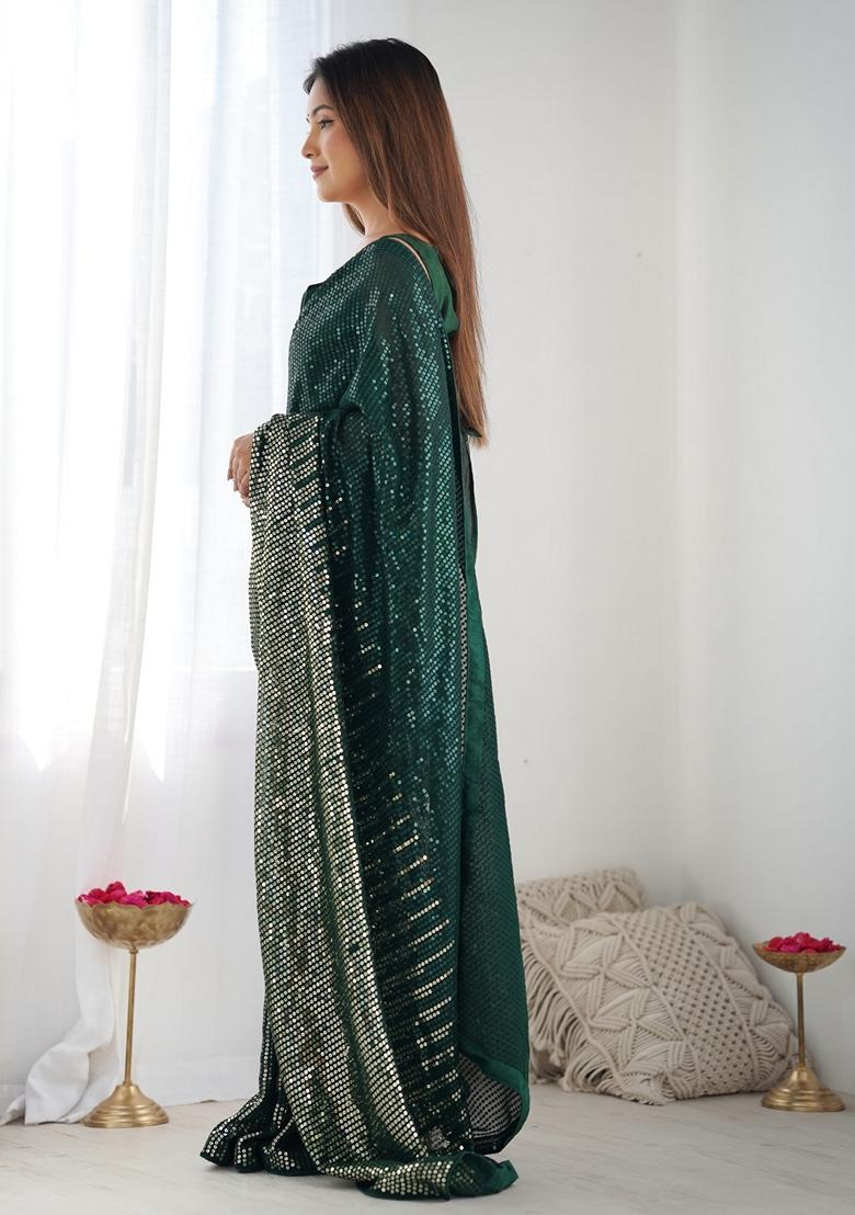 Green Embroidered Georgette Saree Set