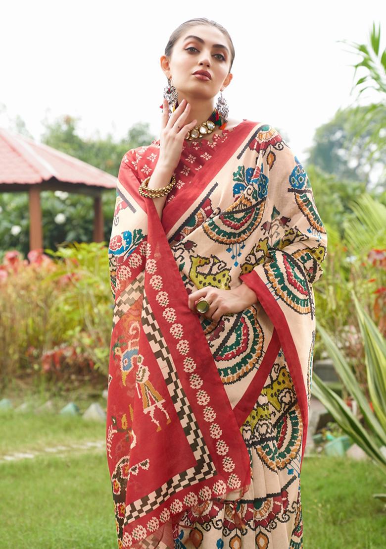 Maroon Printed Silk Saree Set