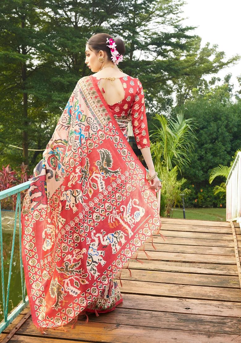 Maroon Printed Silk Saree Set