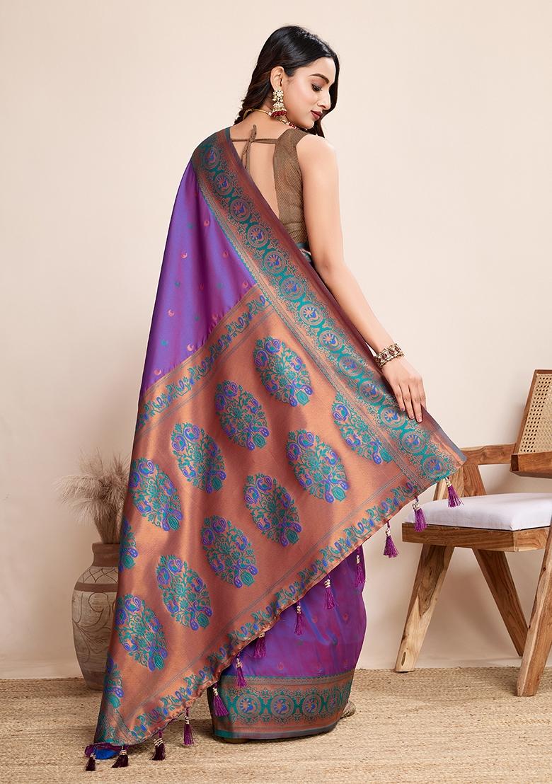 Violet Woven Jacquard Saree Set