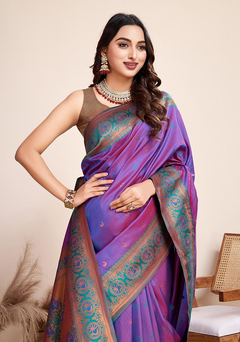 Violet Woven Jacquard Saree Set