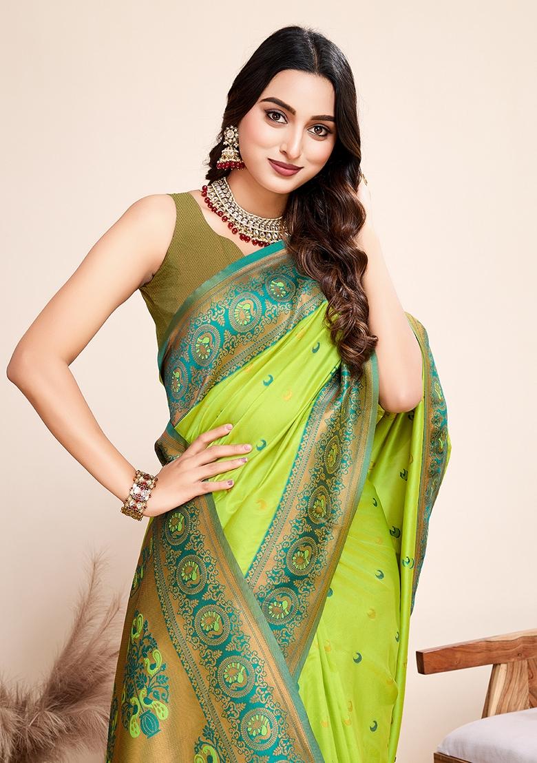Lemon Woven Jacquard Saree Set