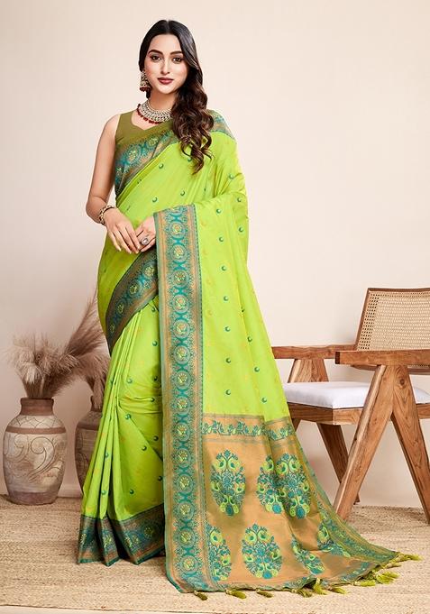 Lemon Woven Jacquard Saree Set