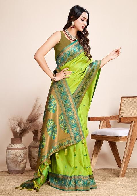 Lemon Woven Jacquard Saree Set