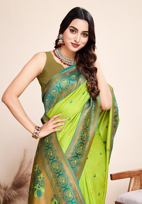 Lemon Woven Jacquard Saree Set
