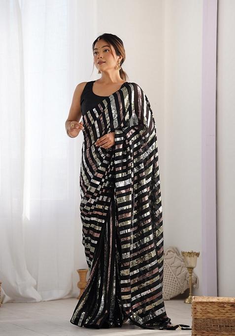 Black Embroidered Georgette Saree Set