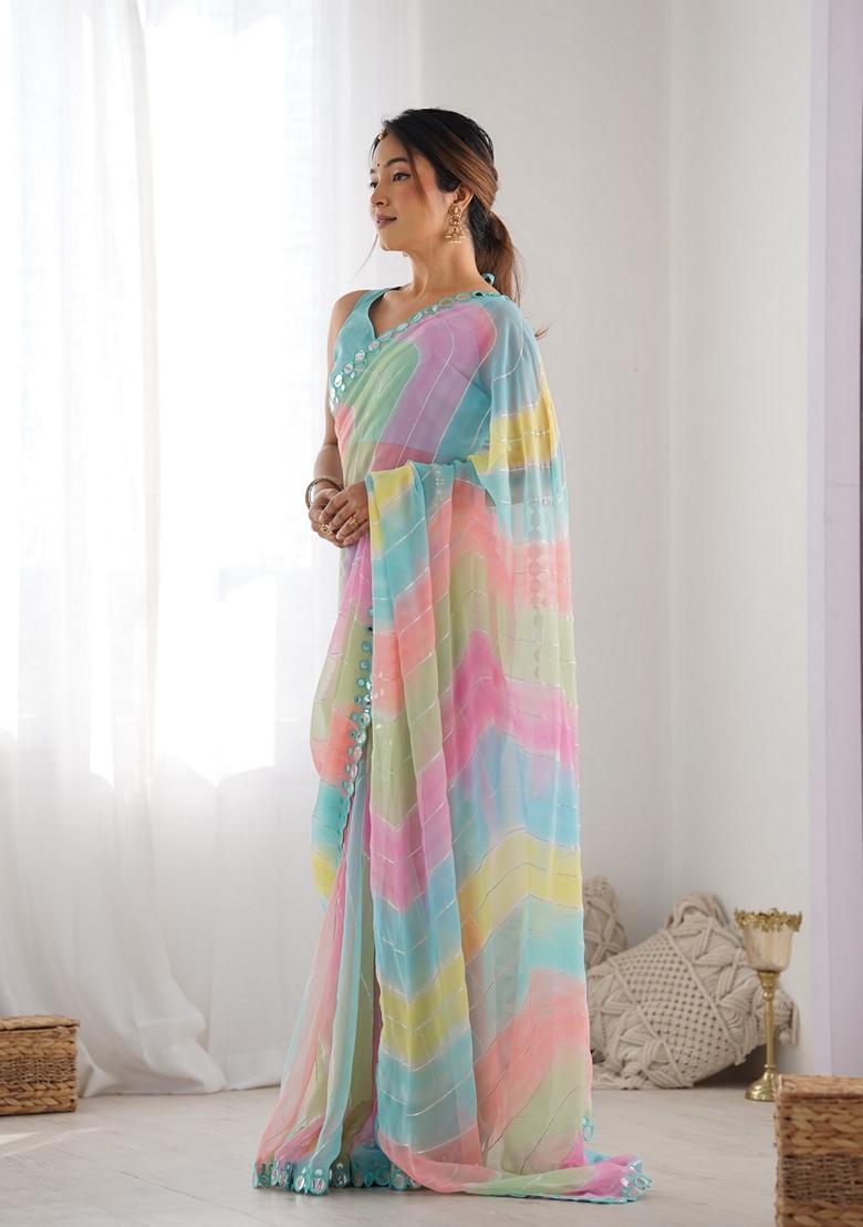 Multicolor Embroidered Georgette Saree Set