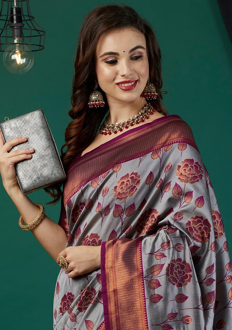 Lavender Woven Silk Saree Set