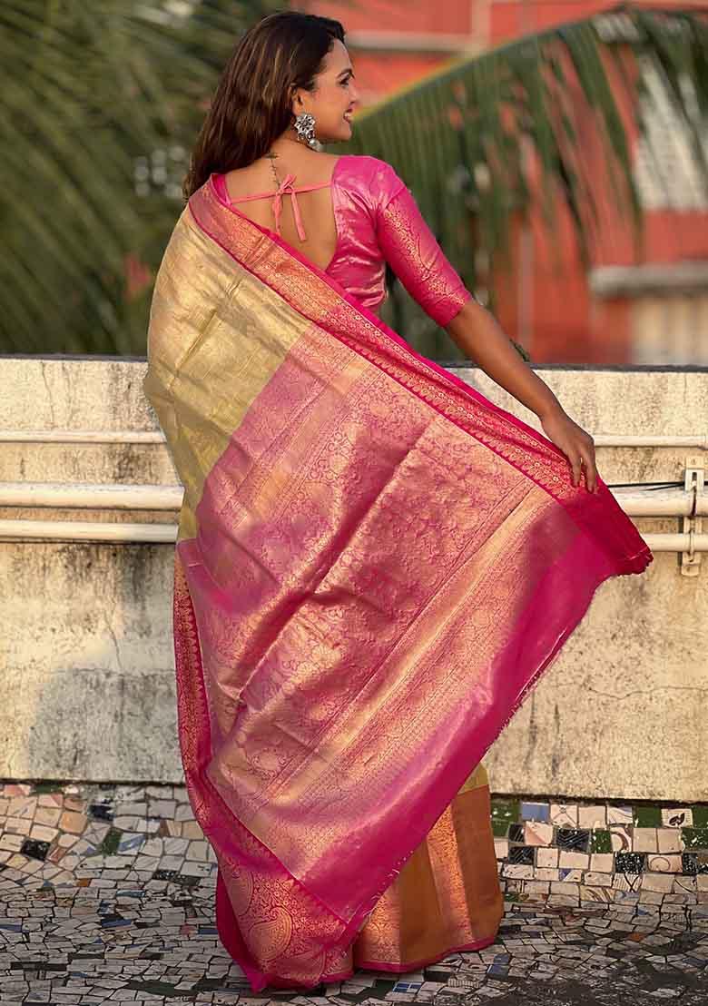 Mustard Yellow Woven Silk Saree Set
