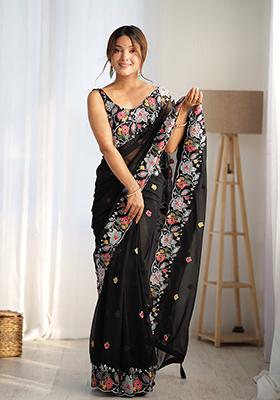 Black Embroidered Georgette Saree Set