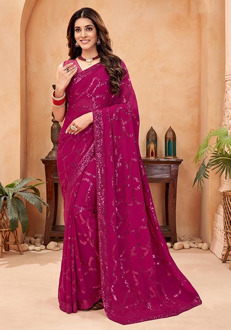 Pink Embroidered Georgette Saree Set