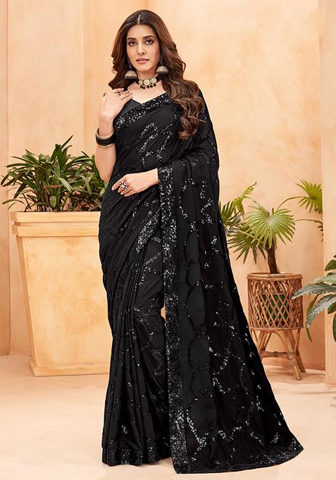 Black Embroidered Georgette Saree Set