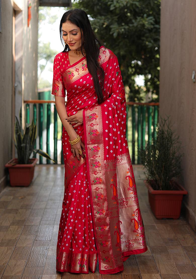 Red Woven Silk Saree Set