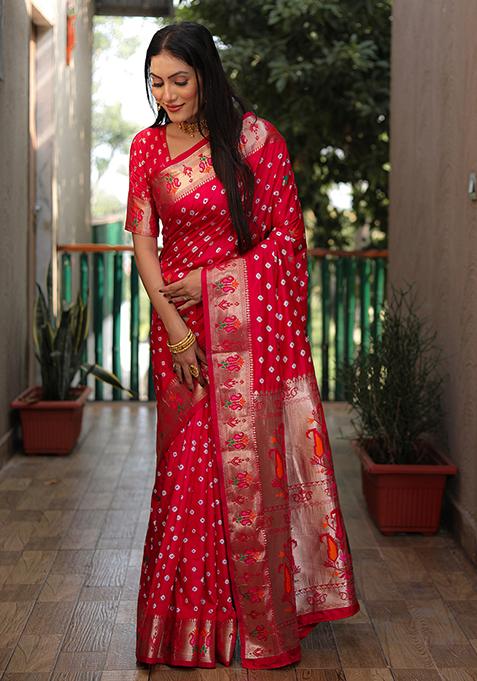 Red Woven Silk Saree Set