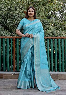Sea Green Woven Silk Saree Set