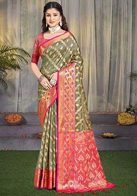 Grey Woven Jacquard Saree Set