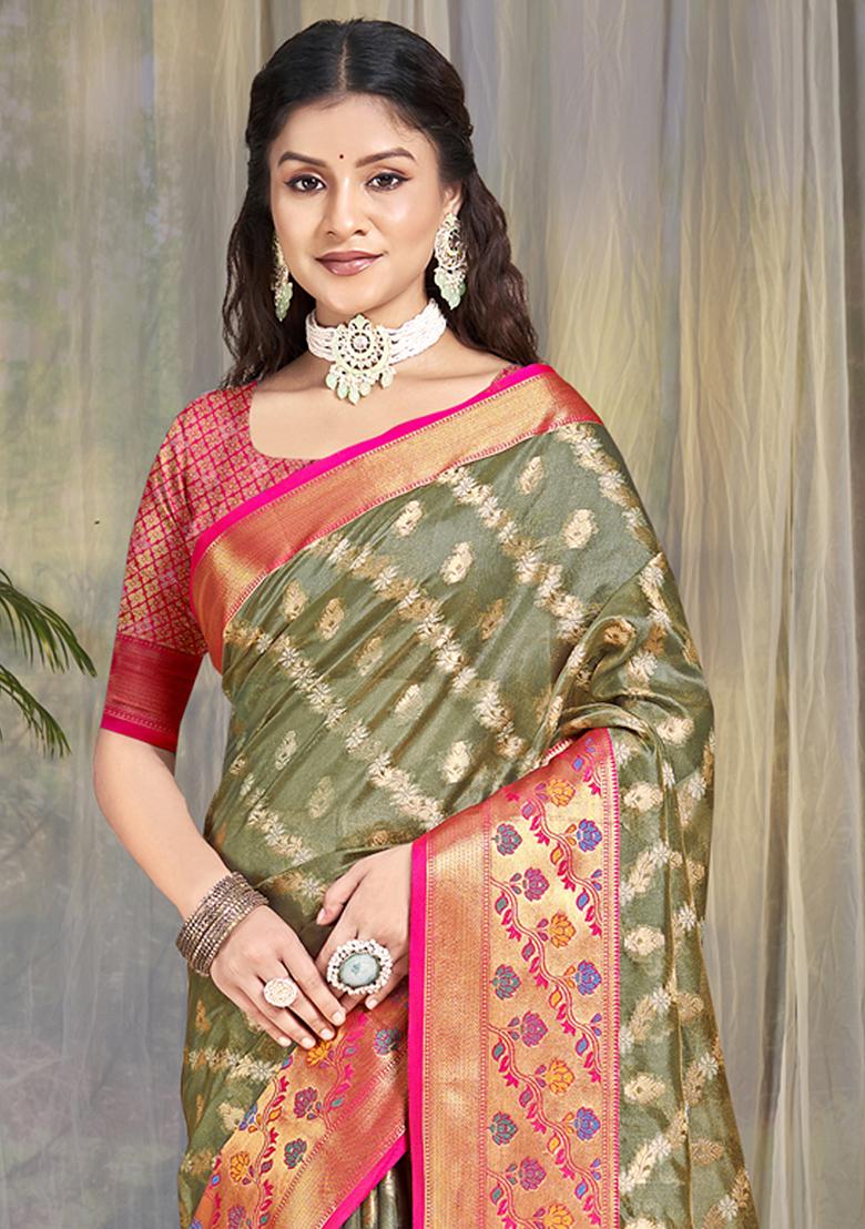 Grey Woven Jacquard Saree Set