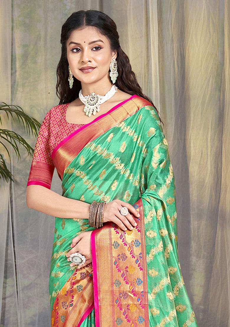Sea Green Woven Jacquard Saree Set