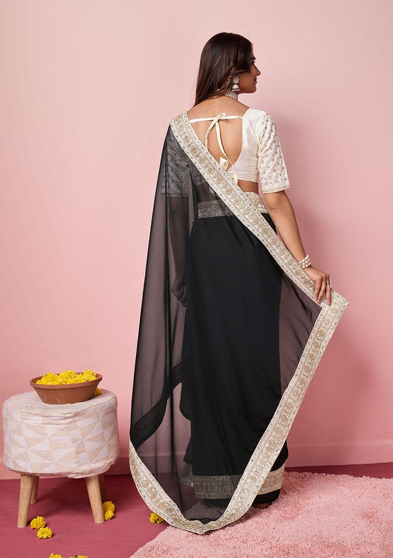 Black Embroidered Organza Saree Set