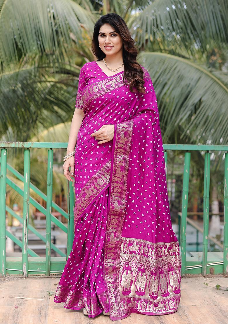 Purple Woven Silk Saree Set