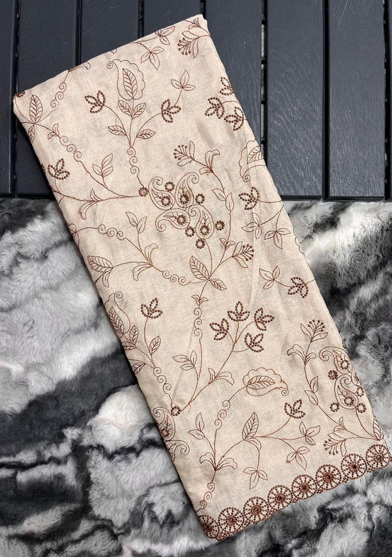 Off White Embroidered Silk Saree Set