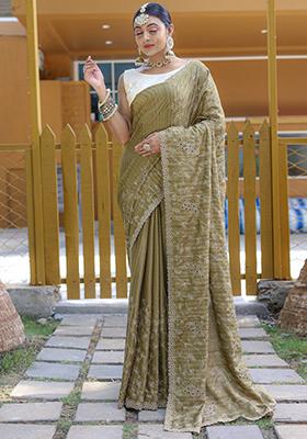 Purple Embroidered Silk Saree Set