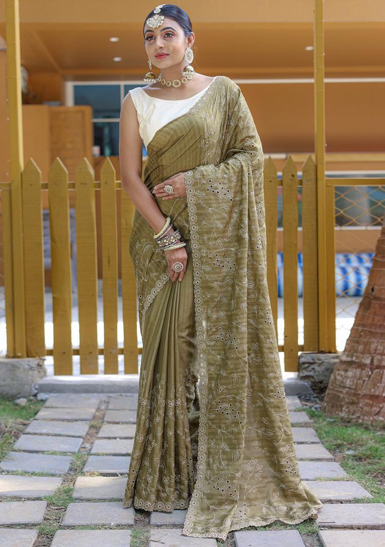 Purple Embroidered Silk Saree Set