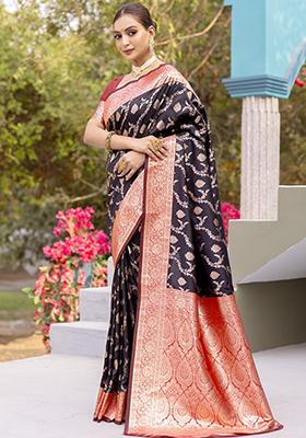 Black Weaving Silk Saree Set
