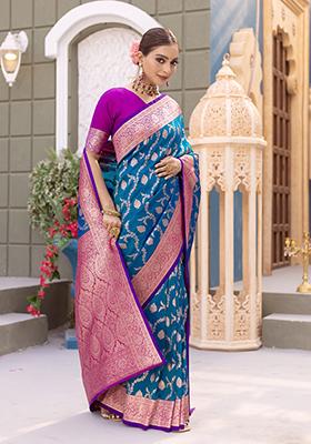 Dark Teal Weaving Silk Saree Set