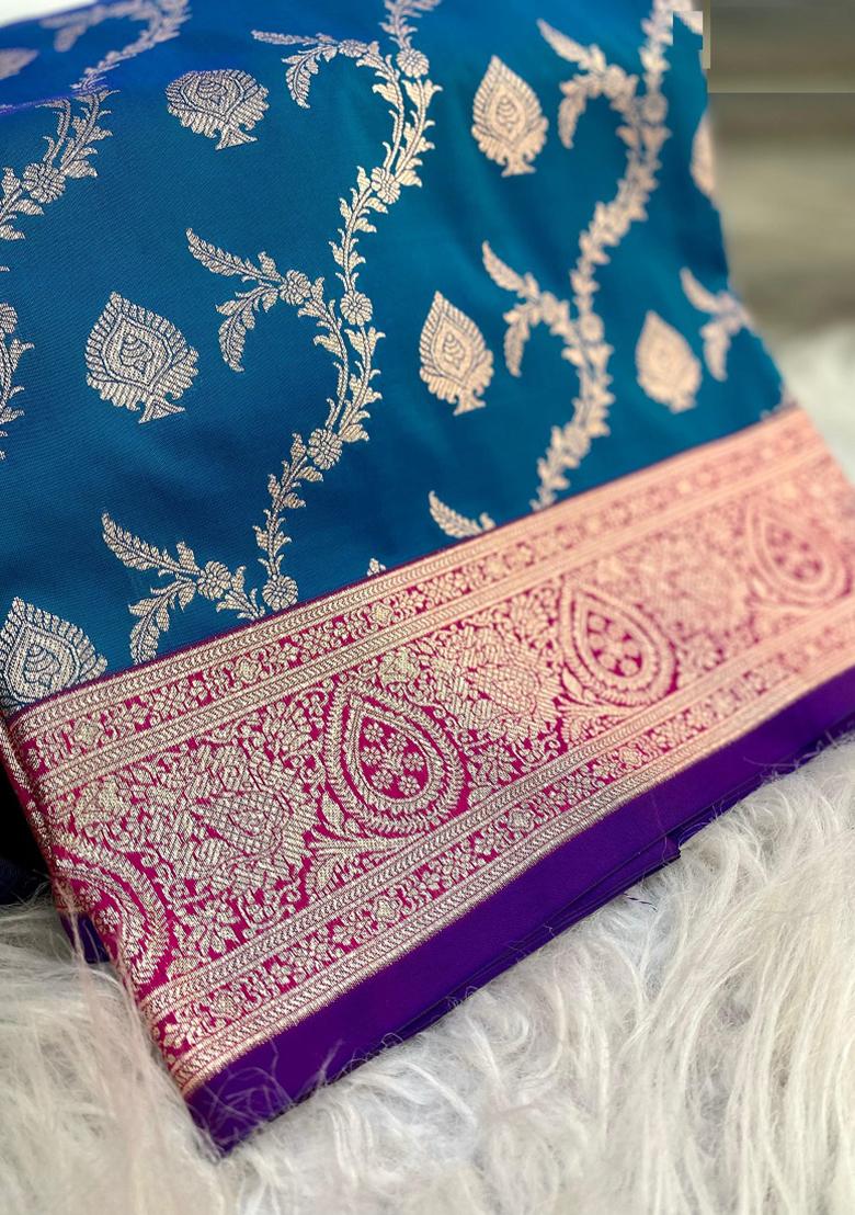 Dark Teal Weaving Silk Saree Set