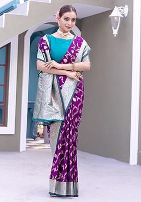 Purple Weaving Silk Saree Set