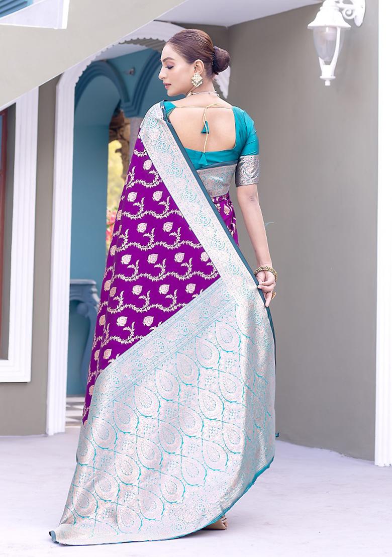 Purple Weaving Silk Saree Set