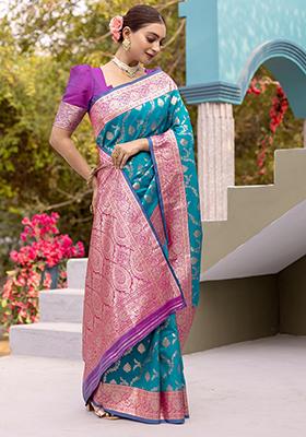 Rama Green Weaving Silk Saree Set