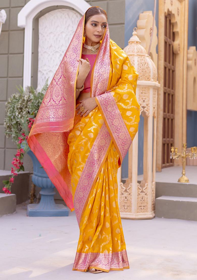 Yellow Weaving Silk Saree Set