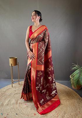 Mehandi Zari Silk Saree Set