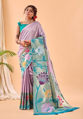 Lavender Meenakari Silk Saree Set