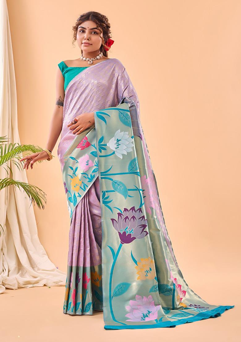 Lavender Meenakari Silk Saree Set