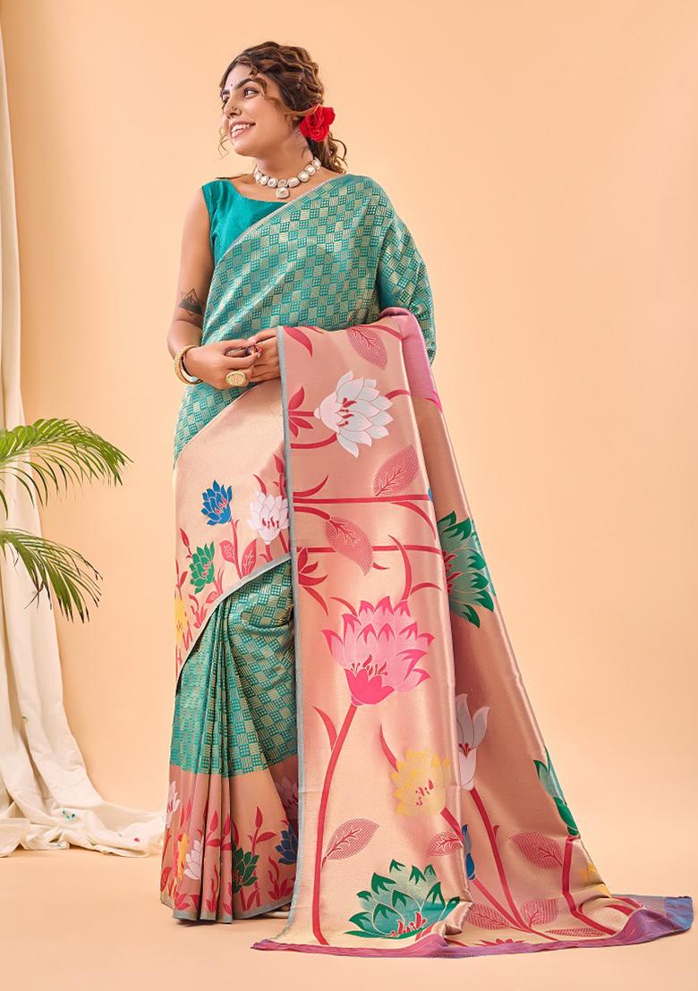 Rama Green Meenakari Silk Saree Set