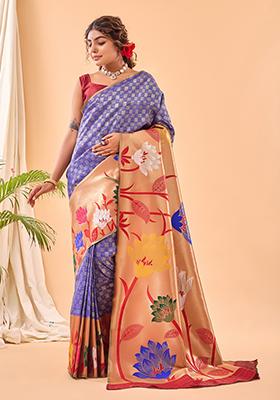 Violet Meenakari Silk Saree Set