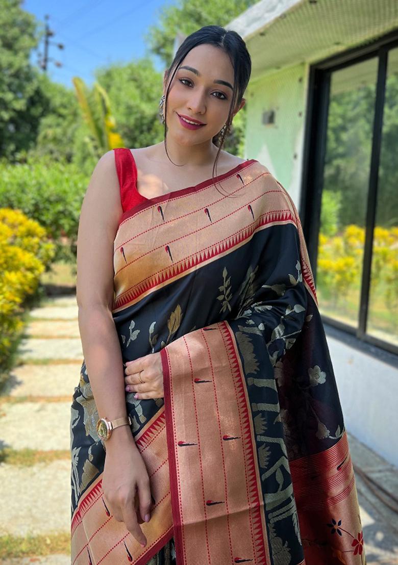 Black Zari Silk Saree Set