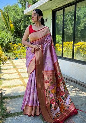Lavender Zari Silk Saree Set