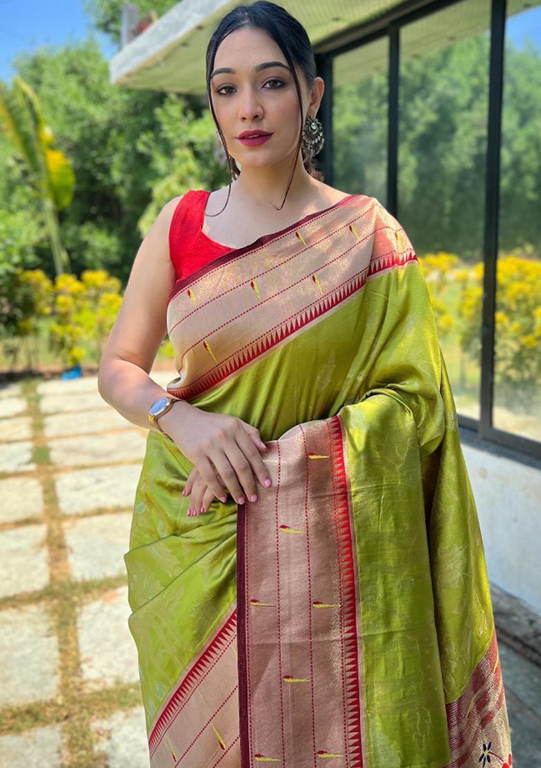 Pista Green Zari Silk Saree Set