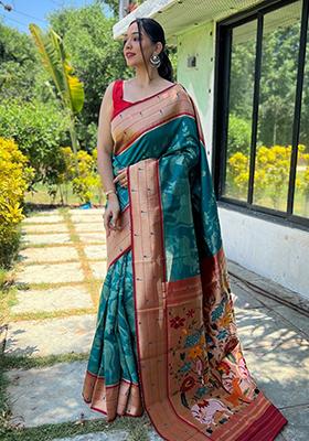 Rama Green Zari Silk Saree Set