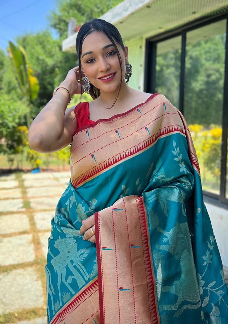 Rama Green Zari Silk Saree Set