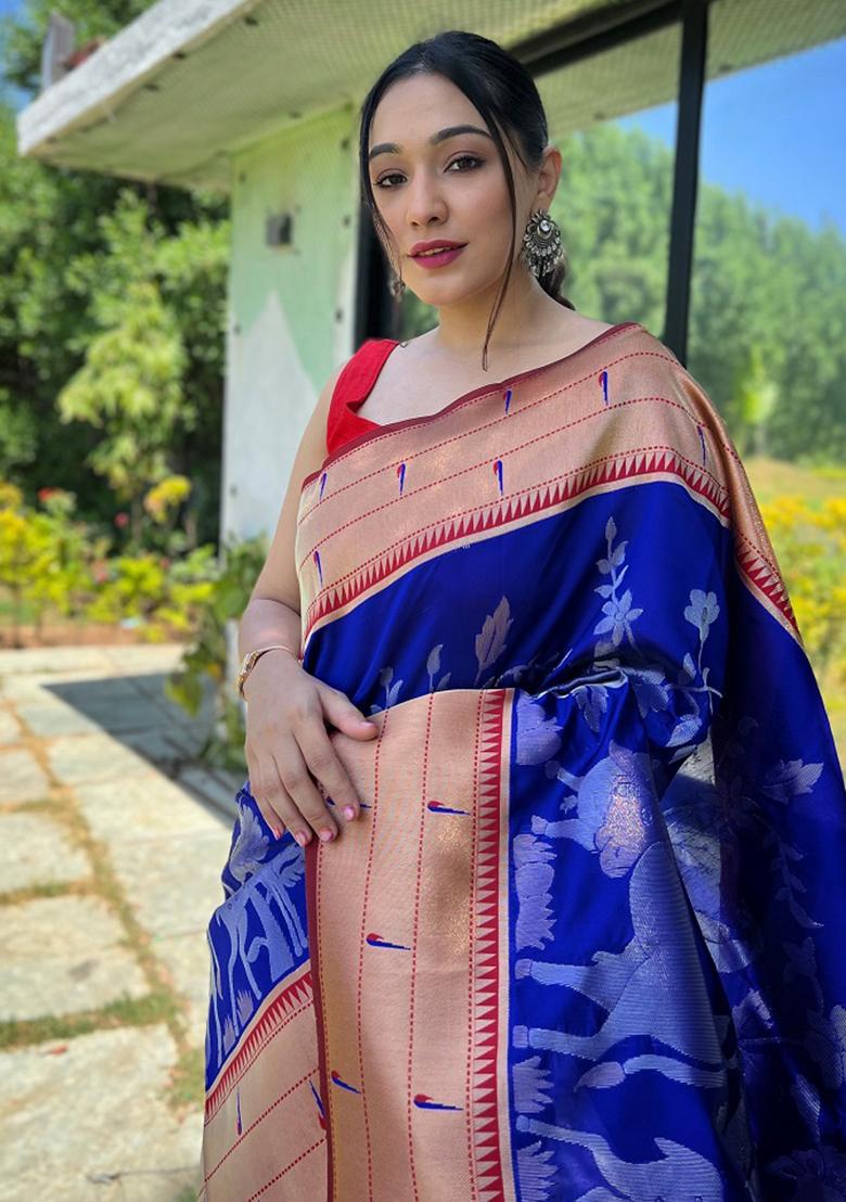 Royal Blue Zari Silk Saree Set